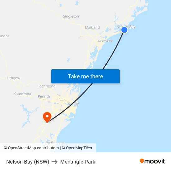 Nelson Bay (NSW) to Menangle Park map