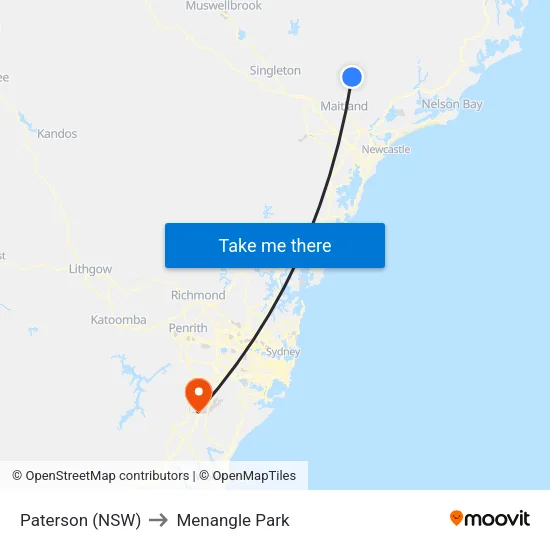 Paterson (NSW) to Menangle Park map