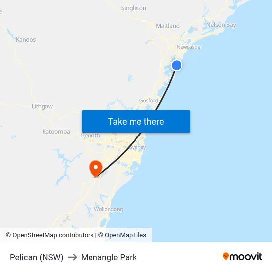 Pelican (NSW) to Menangle Park map