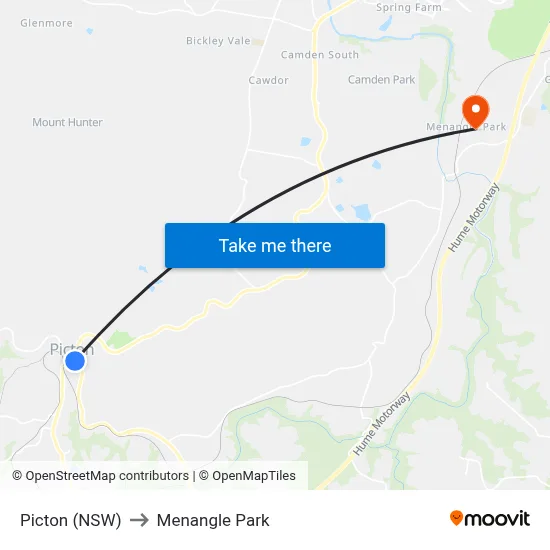 Picton (NSW) to Menangle Park map