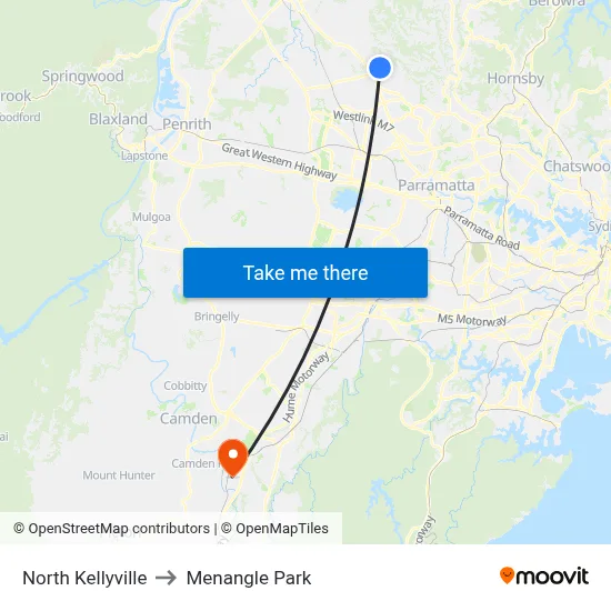 North Kellyville to Menangle Park map