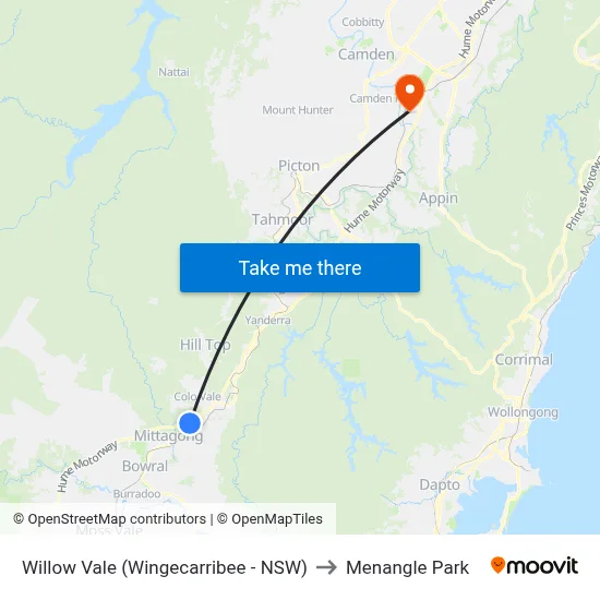 Willow Vale (Wingecarribee - NSW) to Menangle Park map