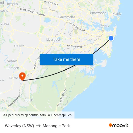 Waverley (NSW) to Menangle Park map