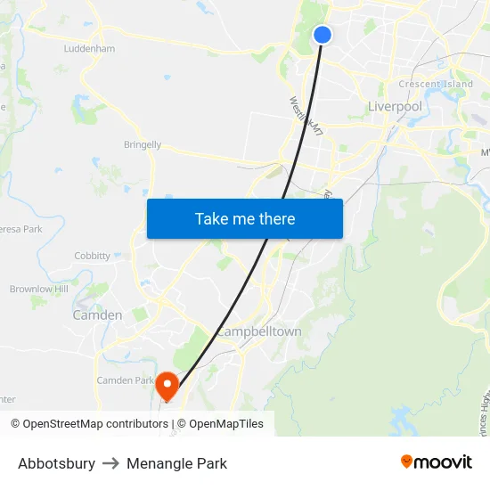 Abbotsbury to Menangle Park map