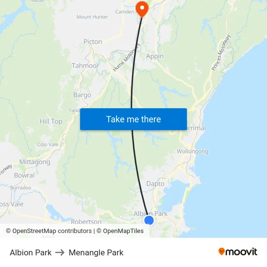 Albion Park to Menangle Park map