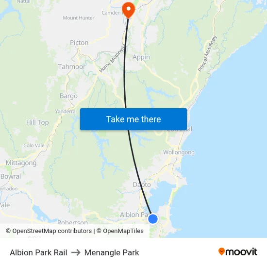 Albion Park Rail to Menangle Park map