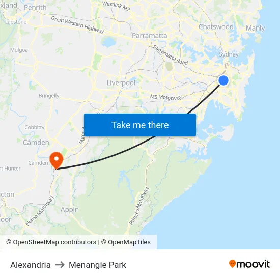 Alexandria to Menangle Park map