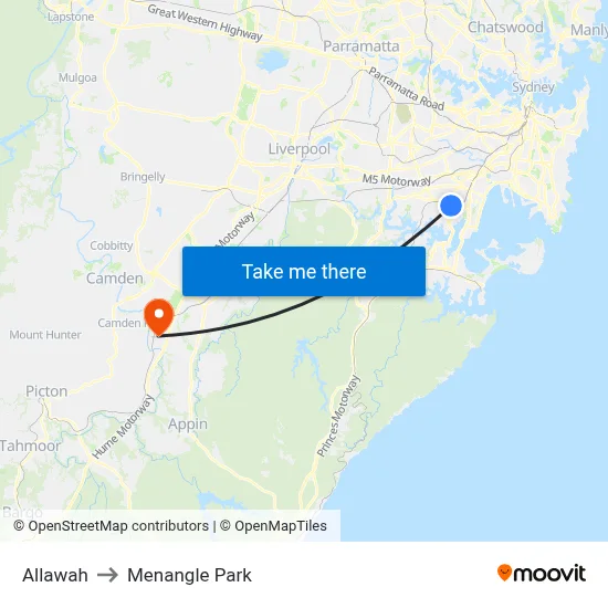 Allawah to Menangle Park map