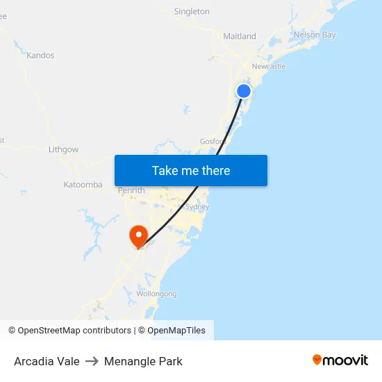 Arcadia Vale to Menangle Park map