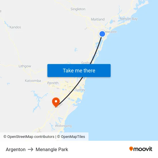 Argenton to Menangle Park map