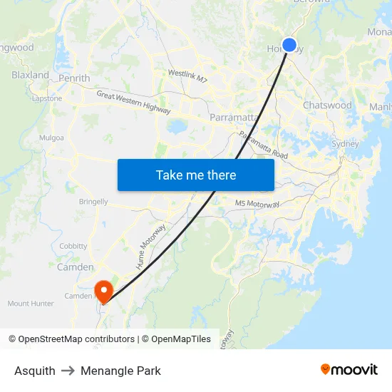 Asquith to Menangle Park map
