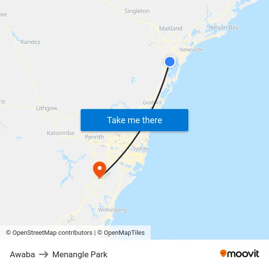 Awaba to Menangle Park map