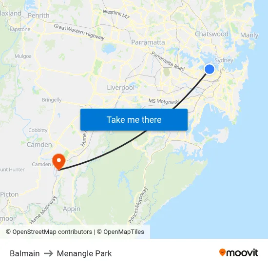 Balmain to Menangle Park map