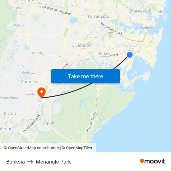 Banksia to Menangle Park map