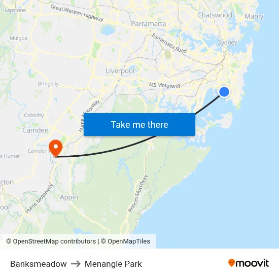 Banksmeadow to Menangle Park map