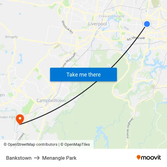 Bankstown to Menangle Park map