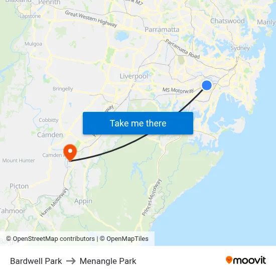 Bardwell Park to Menangle Park map