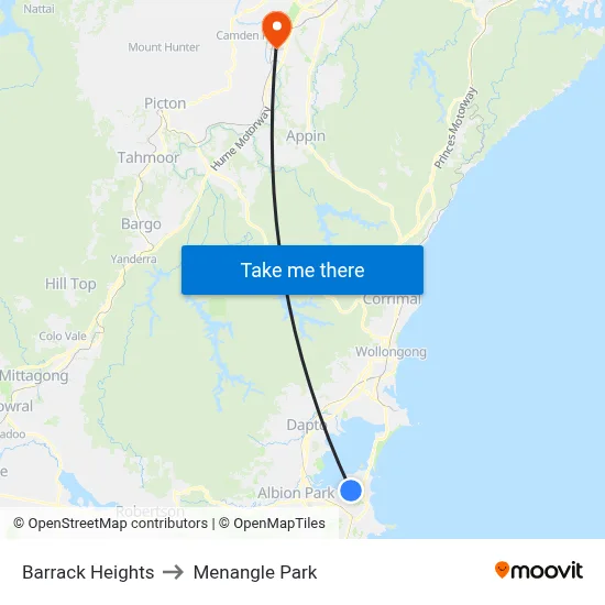 Barrack Heights to Menangle Park map