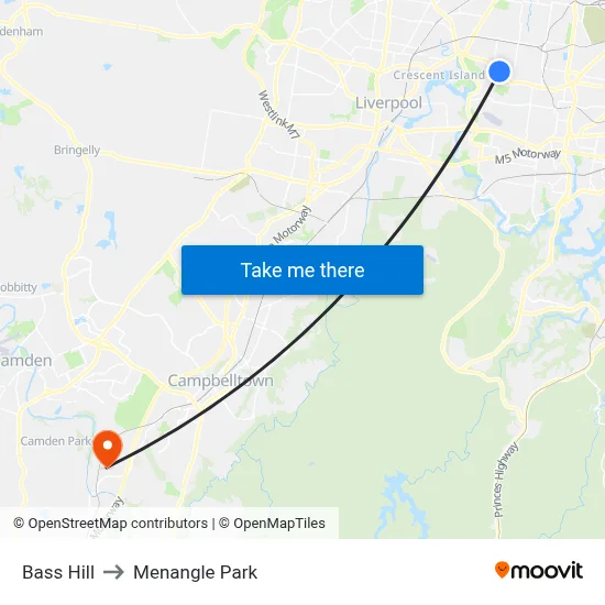 Bass Hill to Menangle Park map