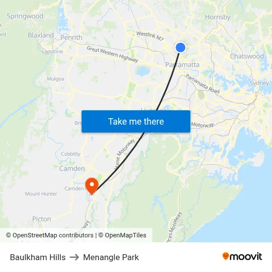 Baulkham Hills to Menangle Park map