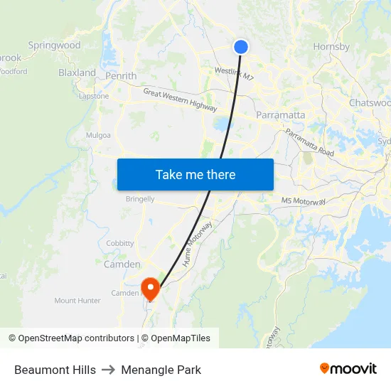 Beaumont Hills to Menangle Park map