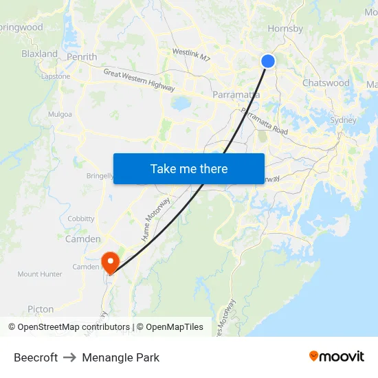 Beecroft to Menangle Park map