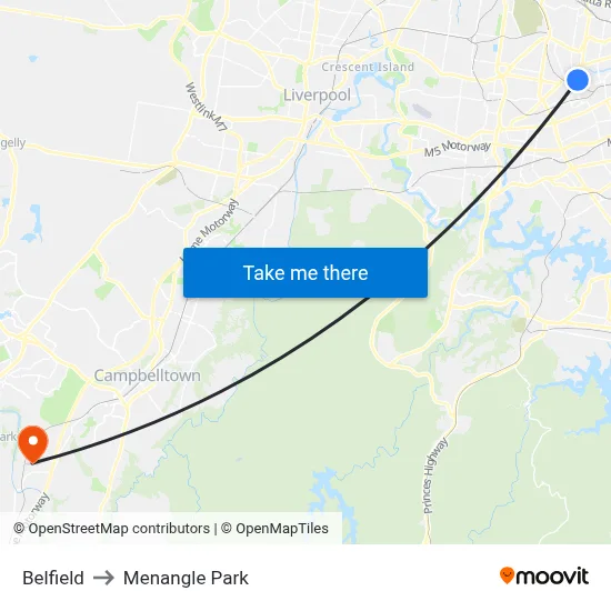 Belfield to Menangle Park map