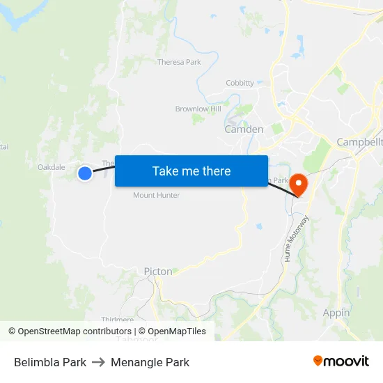 Belimbla Park to Menangle Park map