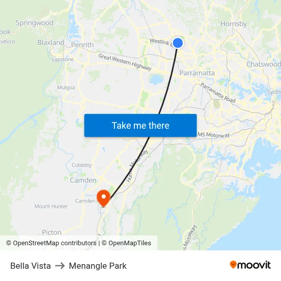 Bella Vista to Menangle Park map