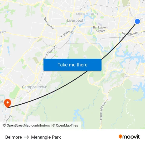 Belmore to Menangle Park map