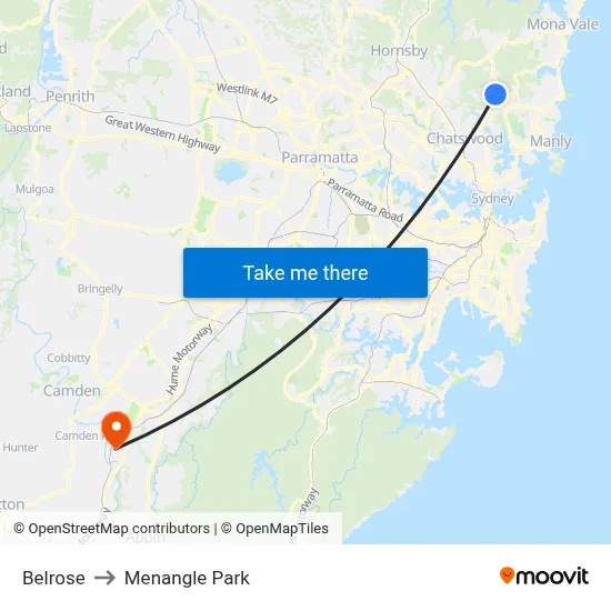 Belrose to Menangle Park map