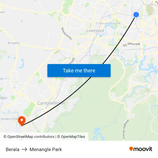 Berala to Menangle Park map