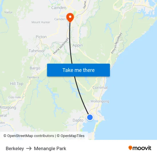Berkeley to Menangle Park map