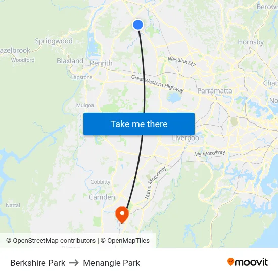 Berkshire Park to Menangle Park map