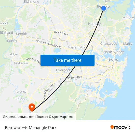 Berowra to Menangle Park map