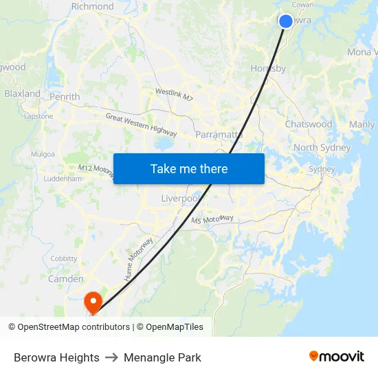 Berowra Heights to Menangle Park map