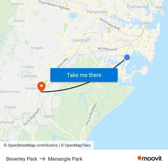 Beverley Park to Menangle Park map