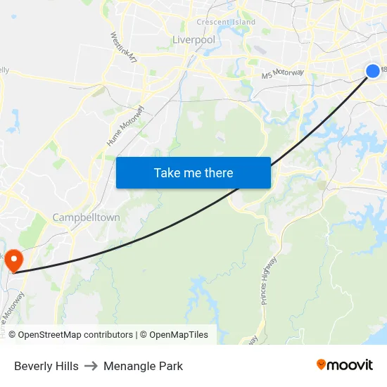 Beverly Hills to Menangle Park map