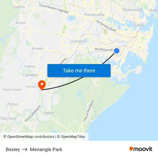 Bexley to Menangle Park map