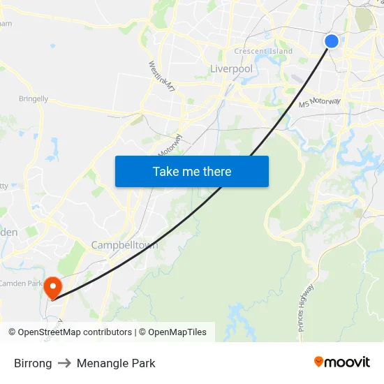 Birrong to Menangle Park map