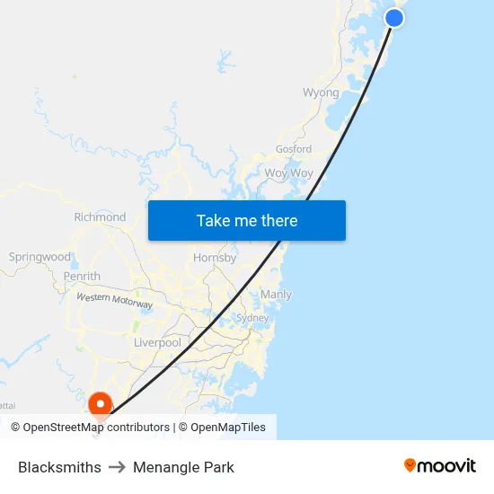 Blacksmiths to Menangle Park map