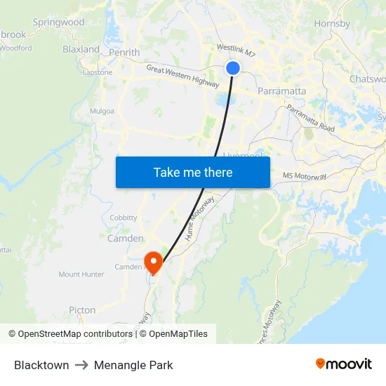 Blacktown to Menangle Park map