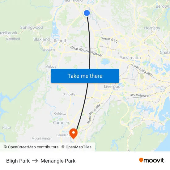 Bligh Park to Menangle Park map