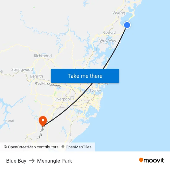 Blue Bay to Menangle Park map