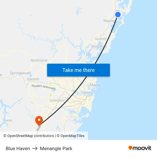 Blue Haven to Menangle Park map