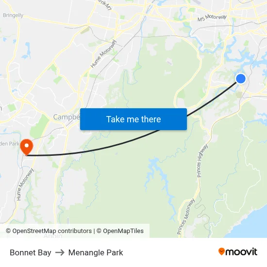 Bonnet Bay to Menangle Park map