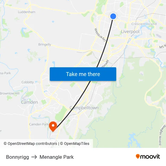Bonnyrigg to Menangle Park map