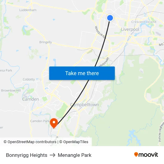 Bonnyrigg Heights to Menangle Park map