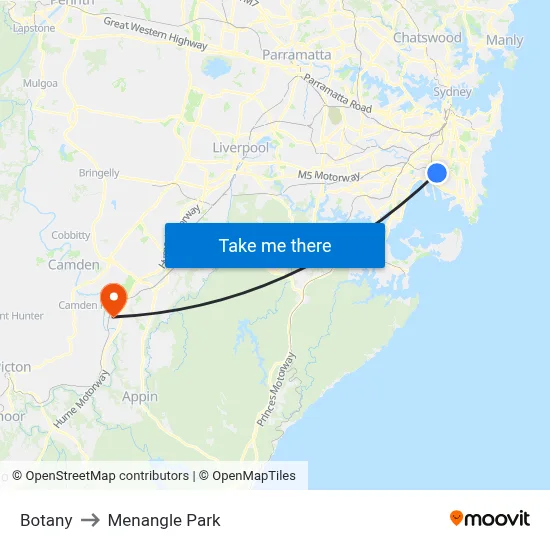 Botany to Menangle Park map