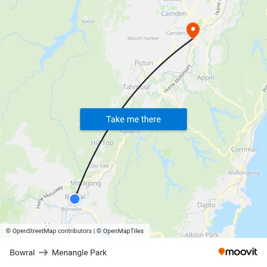 Bowral to Menangle Park map
